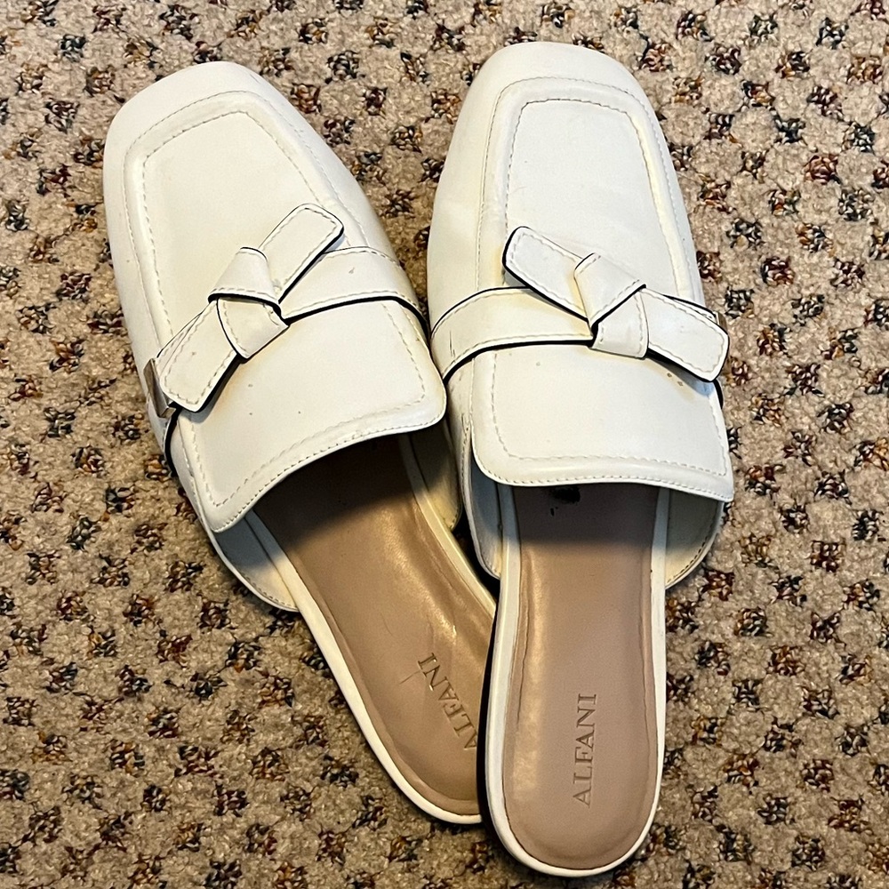 Alfani Women's Cream Mules with Bow Accent